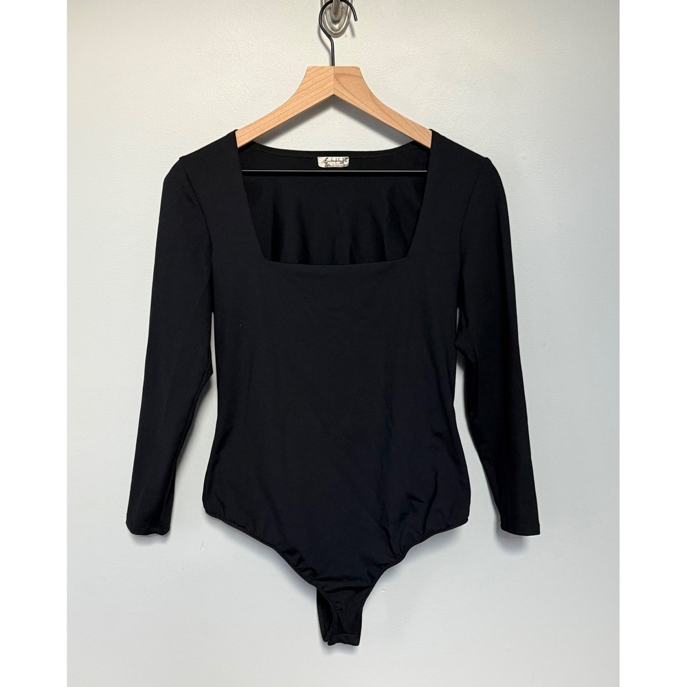 Intimately Free People Square Neck Long Sleeve Thong Bodysuit Black Size Large